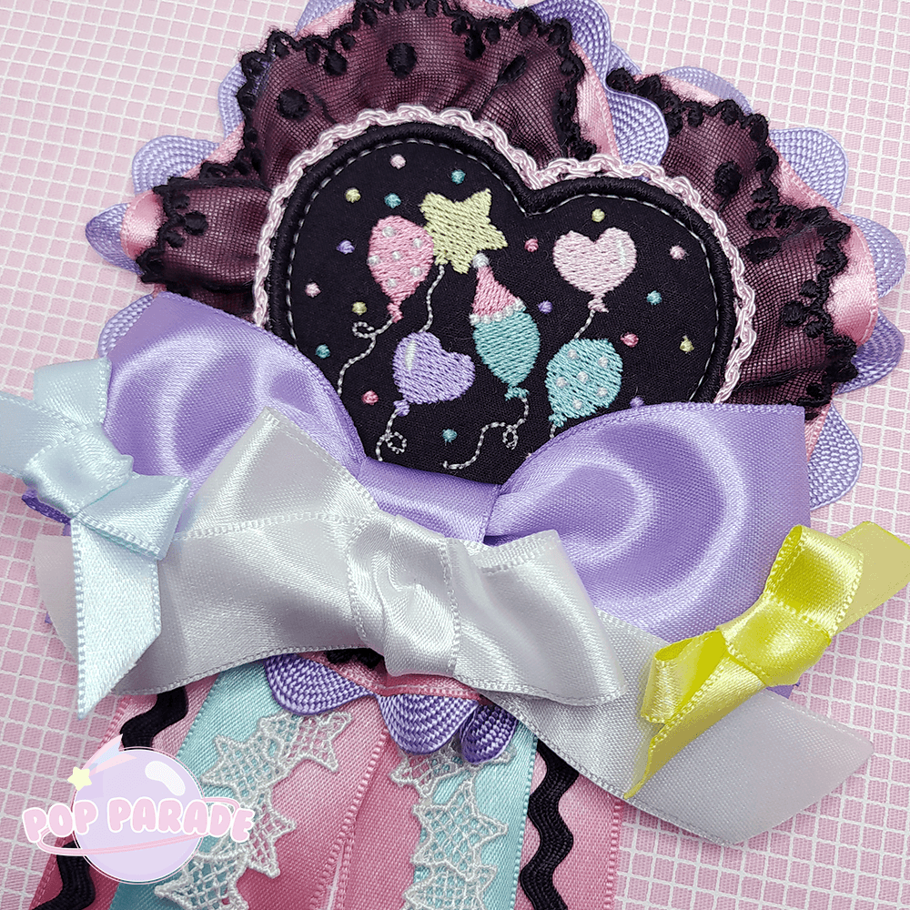 Heart Happy Balloon ♡ Rosette 2Way Brooch  (Black) - ☆ POP PARADE ☆