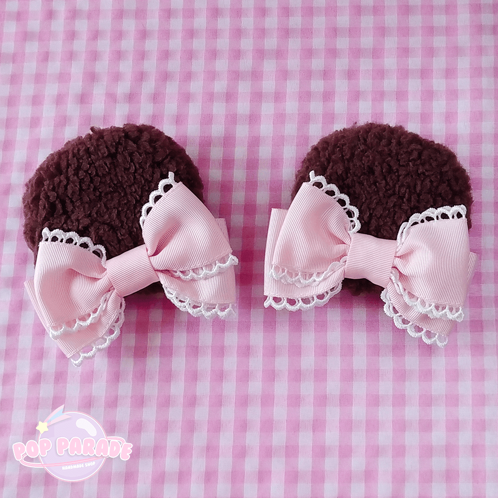 Cute Bear Ears Hair Clip (Brown x Pink Bows) - ☆ POP PARADE ☆