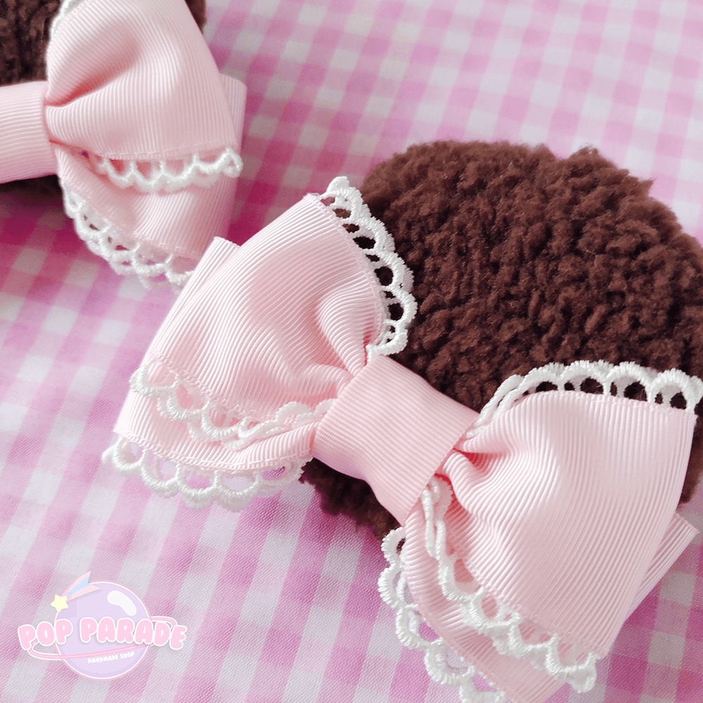 Cute Bear Ears Hair Clip (Brown x Pink Bows) - ☆ POP PARADE ☆