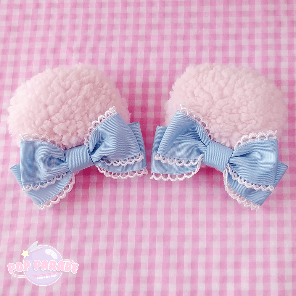 Cute Bear Ears Hair Clip (Pink x Sax Bows) - ☆ POP PARADE ☆