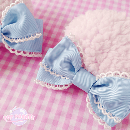 Cute Bear Ears Hair Clip (Pink x Sax Bows) - ☆ POP PARADE ☆