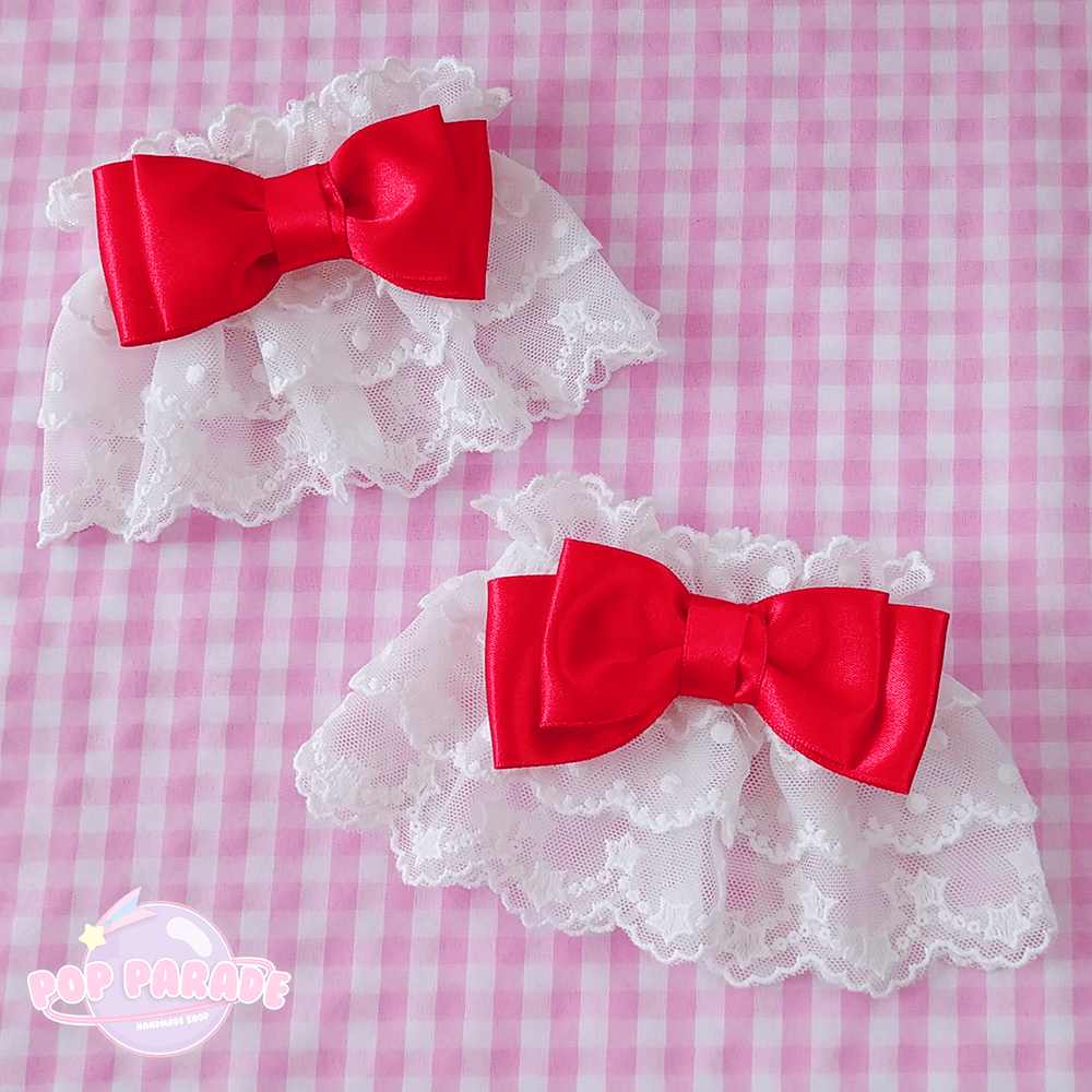 White Lace ♡ Wristcuffs (Red Bow) - ☆ POP PARADE ☆