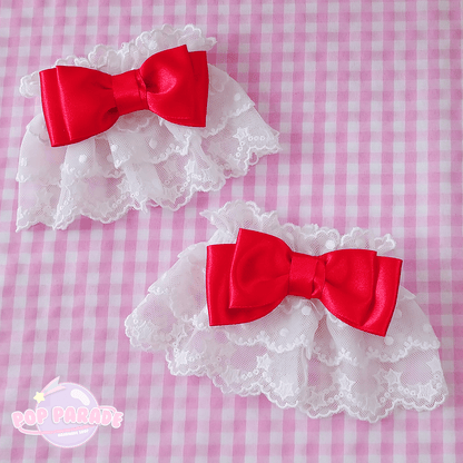 White Lace ♡ Wristcuffs (Red Bow) - ☆ POP PARADE ☆