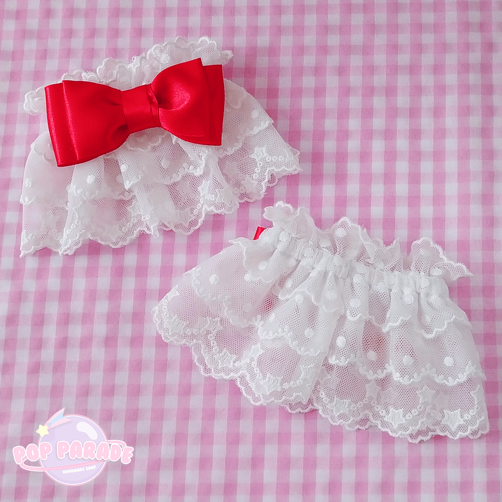 White Lace ♡ Wristcuffs (Red Bow) - ☆ POP PARADE ☆