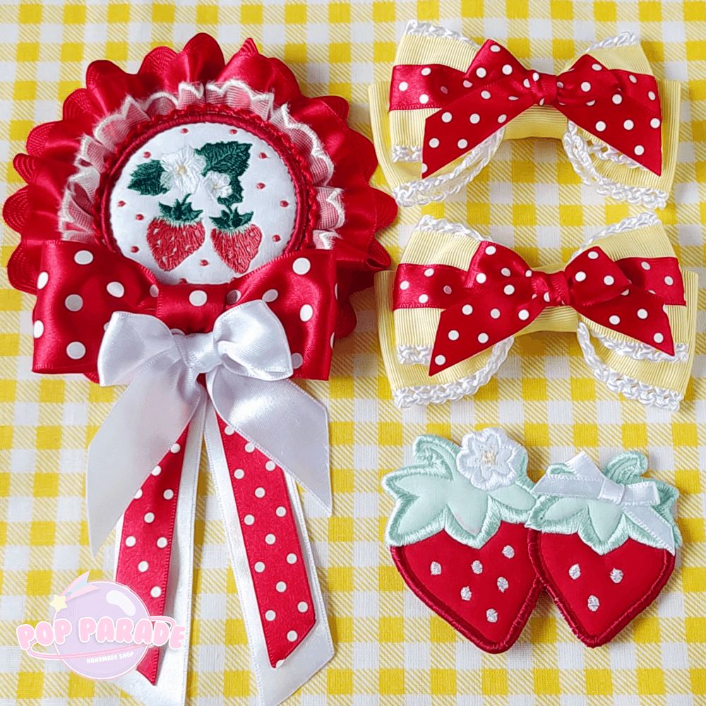 Polka Dot Strawberry ♡ Rosette 2Way Brooch (Red) - ☆ POP PARADE ☆