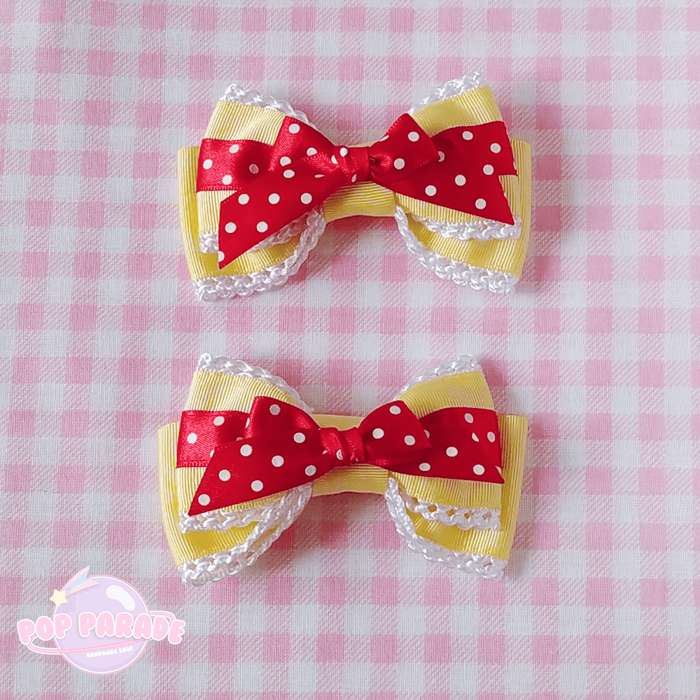 Polka Dot Ribbon ♡ Hair Clips (Yellow) - ☆ POP PARADE ☆