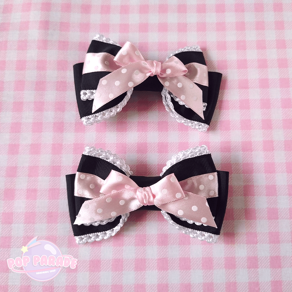 Polka Dot Ribbon ♡ Hair Clips (Black) - ☆ POP PARADE ☆