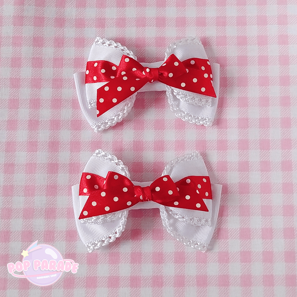 Polka Dot Ribbon ♡ Hair Clips (White) - ☆ POP PARADE ☆