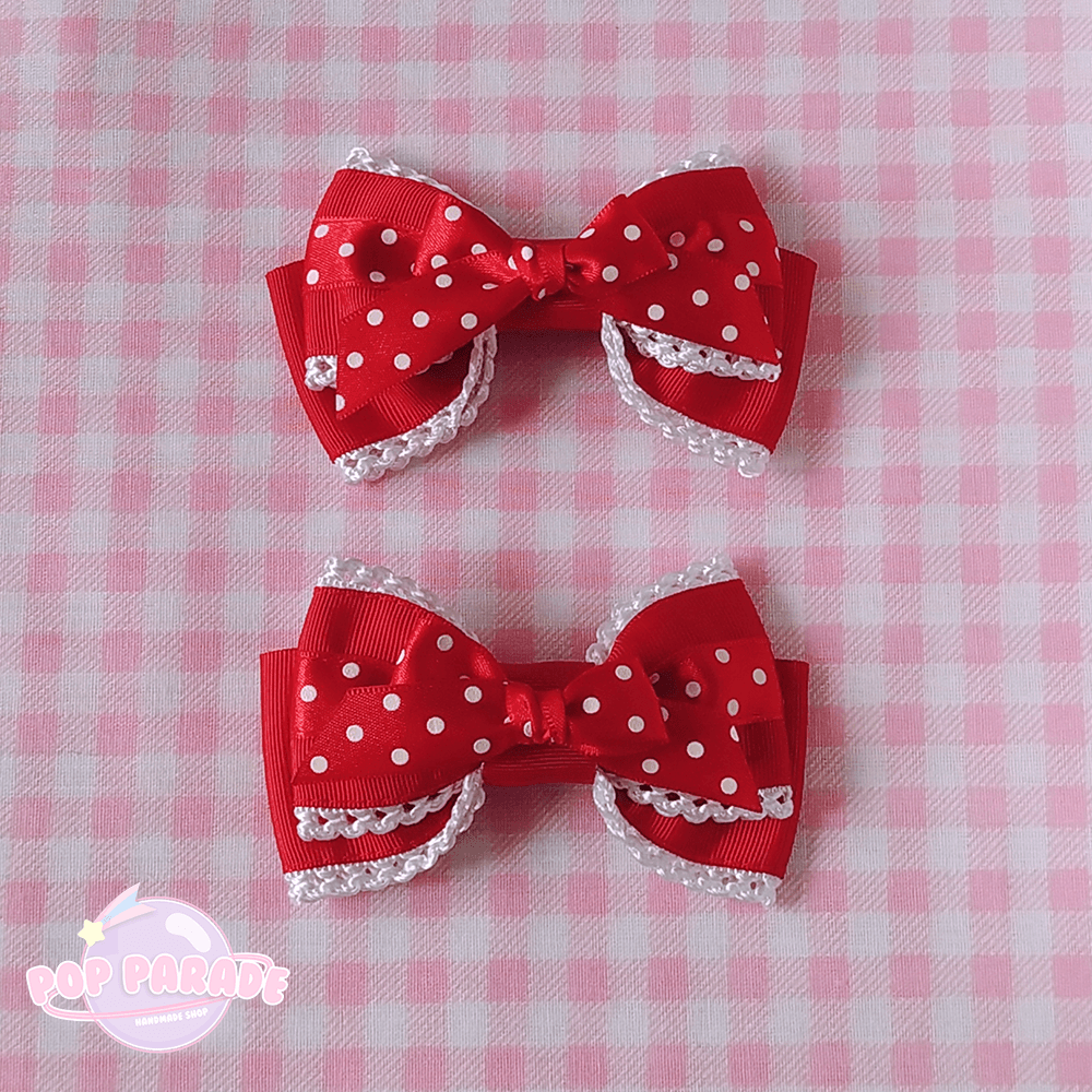 Polka Dot Ribbon ♡ Hair Clips (Red) - ☆ POP PARADE ☆