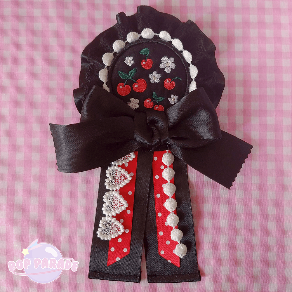 Fresh Cherry ♡ Rosette 2Way Brooch (Black) - ☆ POP PARADE ☆