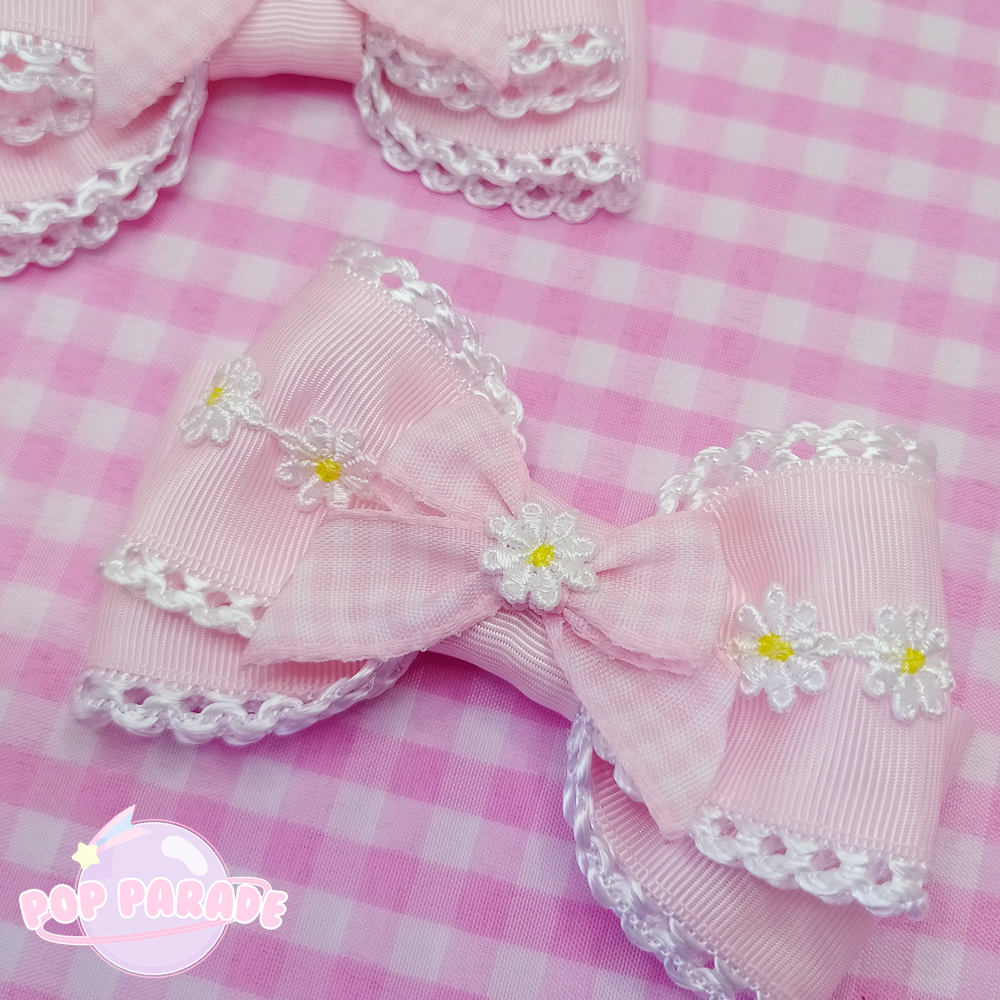 Gingham Daisy ♡ Hair Clips (Pink)