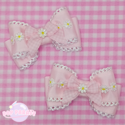 Gingham Daisy ♡ Hair Clips (Pink)