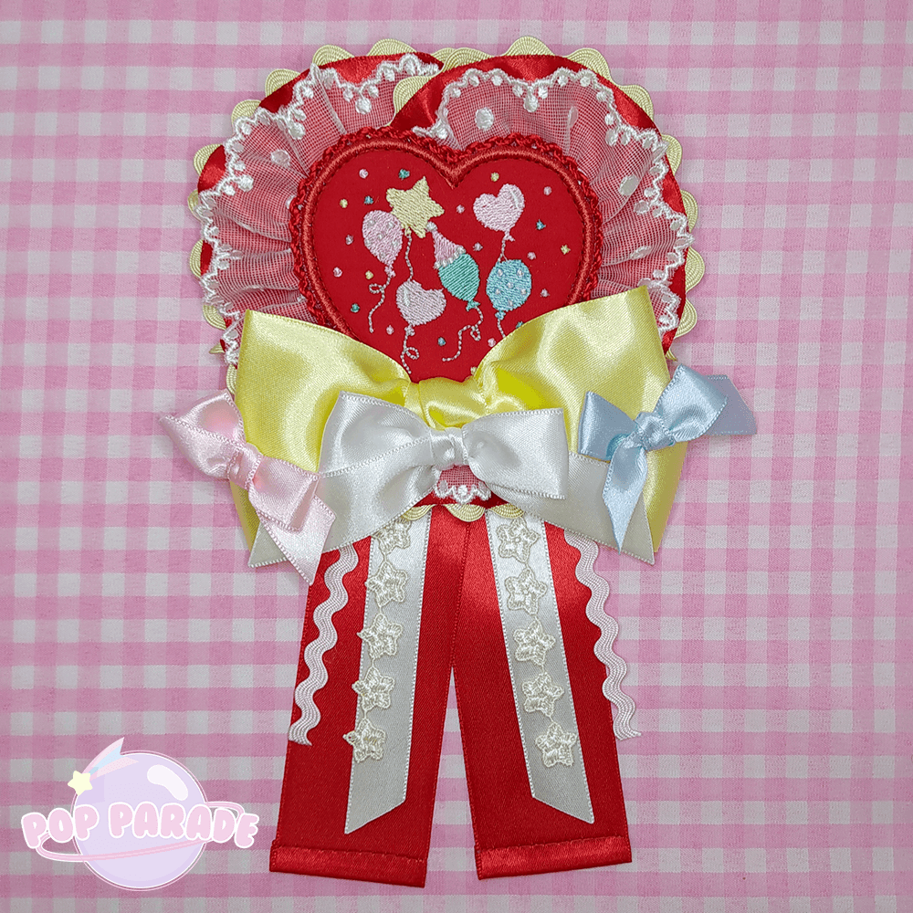 Heart Happy Balloon ♡ Rosette 2Way Brooch  (Red) - ☆ POP PARADE ☆