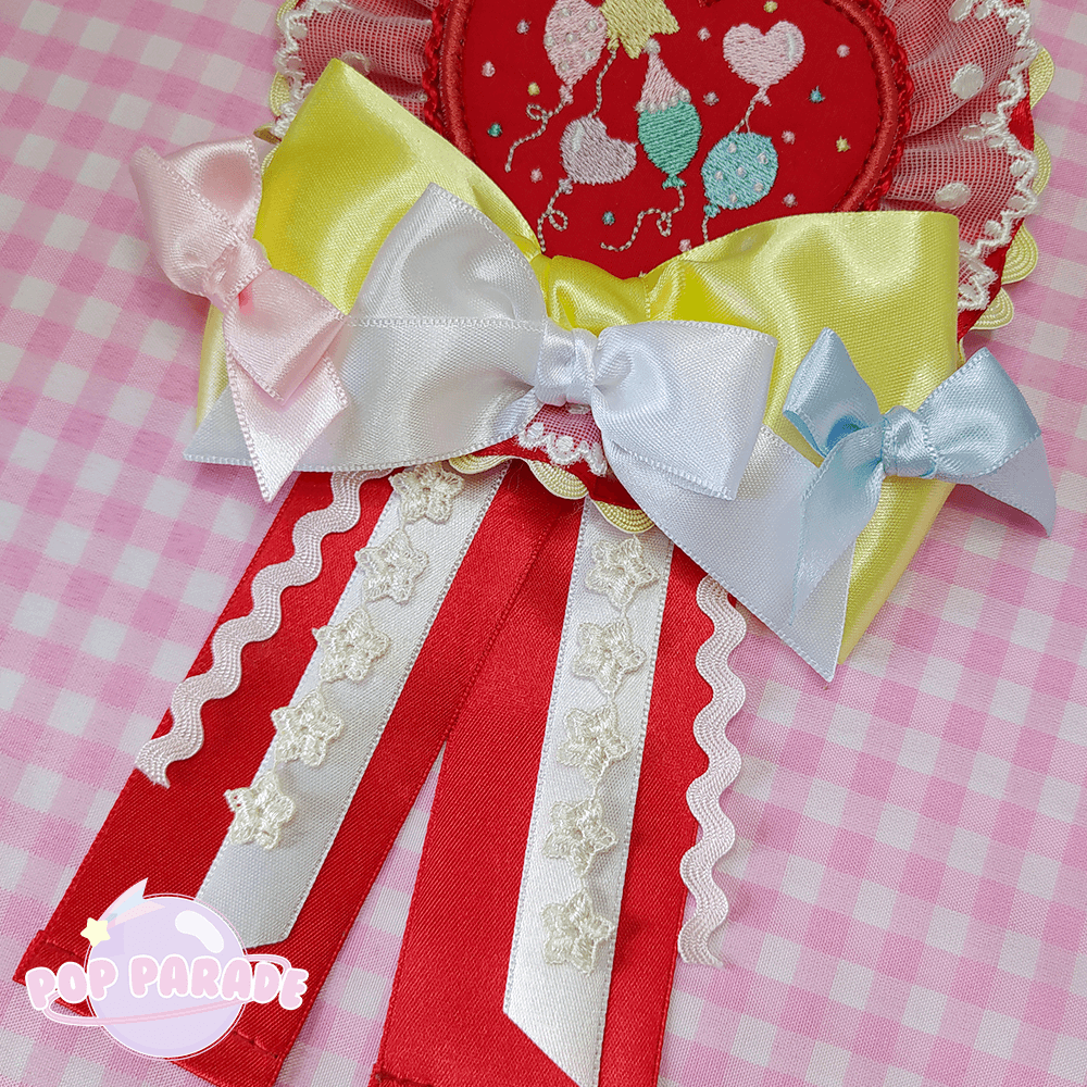 Heart Happy Balloon ♡ Rosette 2Way Brooch  (Red) - ☆ POP PARADE ☆